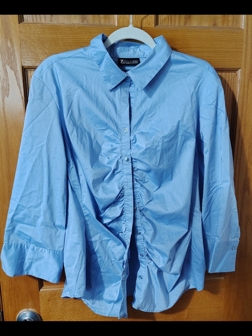 7th Ave. Light Blue Button-Front Ruffled Blouse